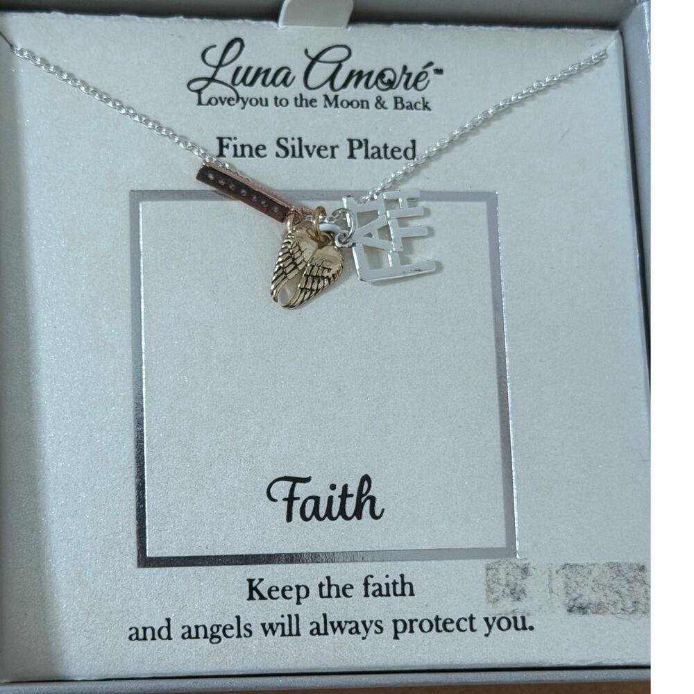 NWOT Luna Amore Love you to the moon and back Fine Silver Plated Faith Necklace‎